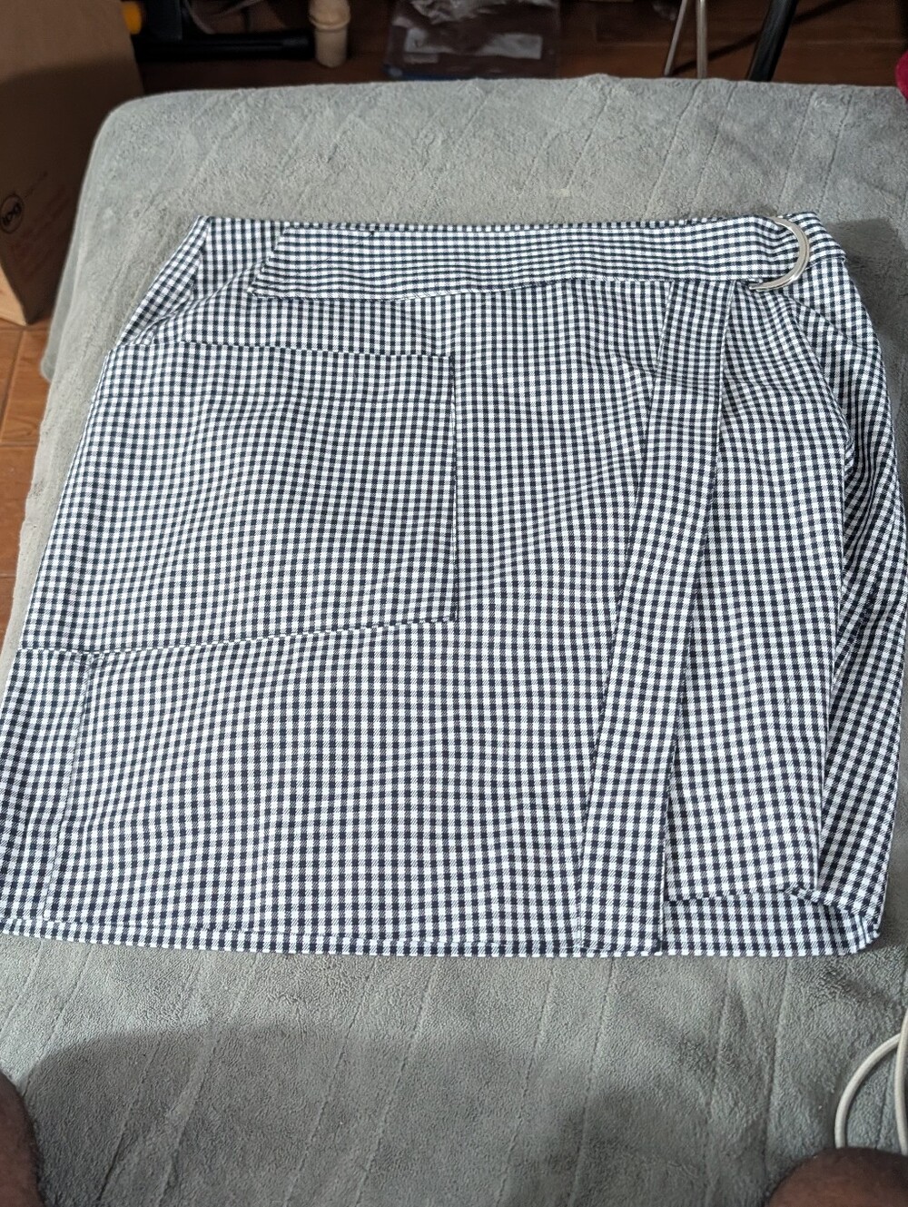 NWT Free Assembly Micro Gingham Darkest Navy Women's Faux Wrap Mini Skirt Size 8